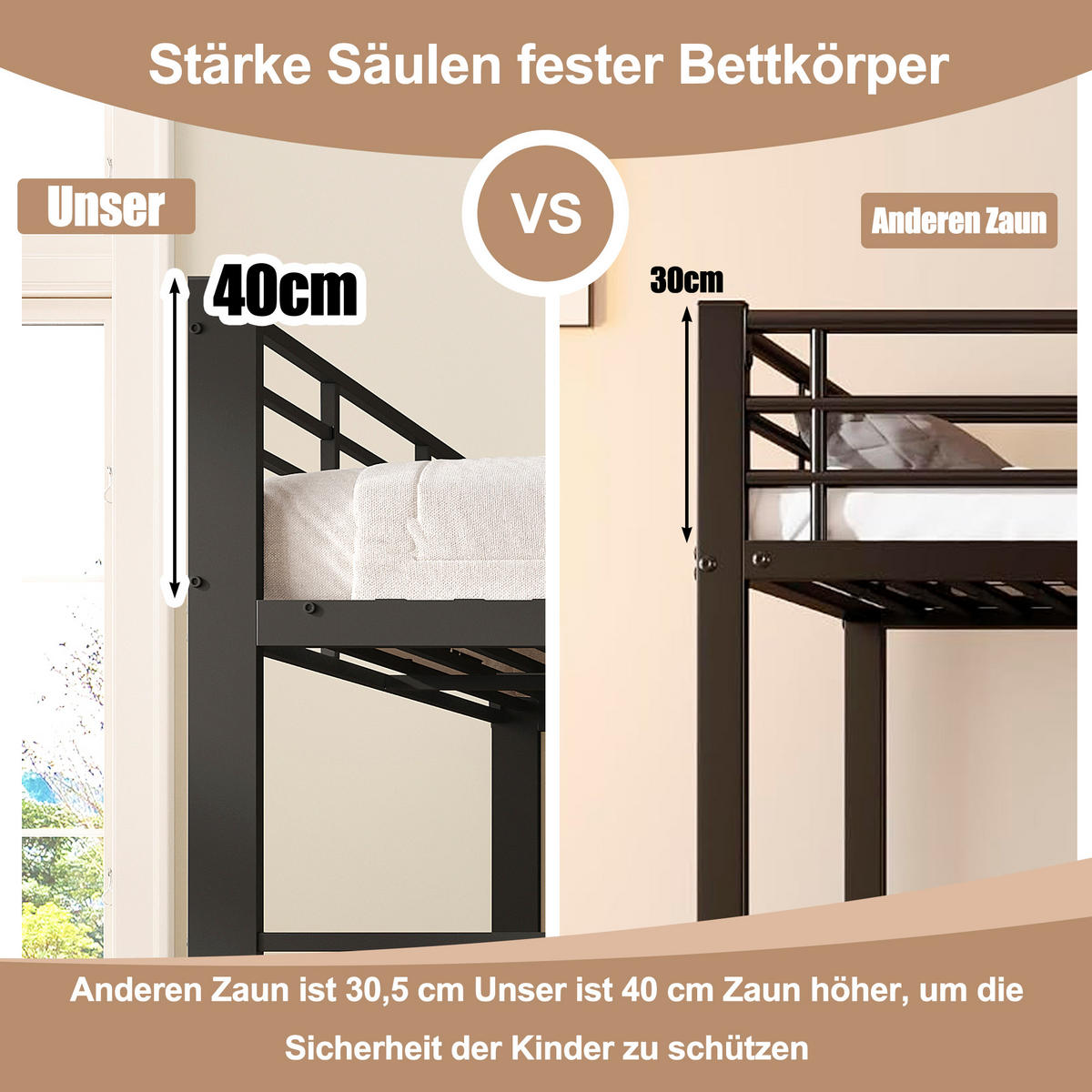ETAGENBETT 140/200 cm DE-33078 mit Rausfallschutz und Leiter Schwarz - Schwarz, Metall (140/200cm) - ComfortXL