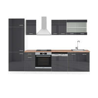 KÜCHENZEILE R-Line Anthrazit Hochglanz/Weiß 300 cm, AP Eiche - Anthrazit/Weiß, Holzwerkstoff (300/81.6/60cm) - Vicco