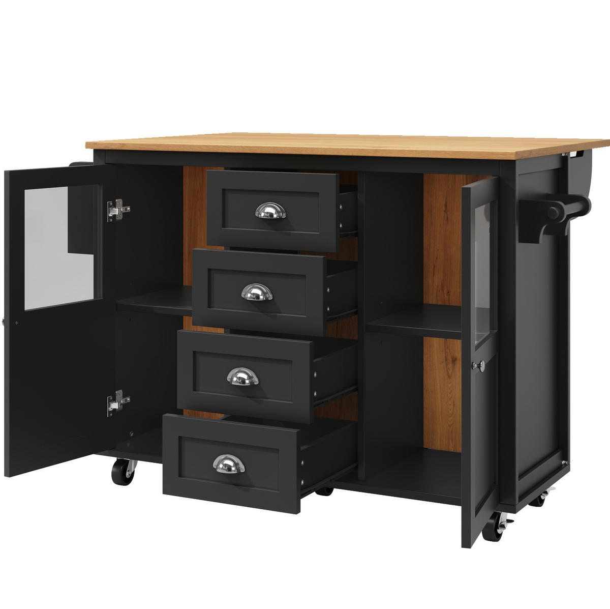 KÜCHENINSEL mit Klapptisch 137,9 x 73 x 92,5 cm Schwarz - Schwarz, Metall (73/92.5/137.9cm) - Beauniv