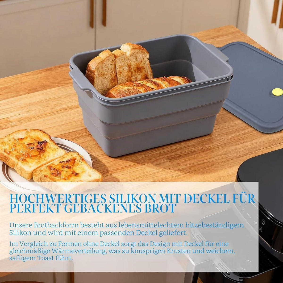 BROTBACKFORM Silikon faltbar mit Deckel Grau 22.5*12.5*12.5cm - Grau, Kunststoff (12.5/12.5/22.5cm)