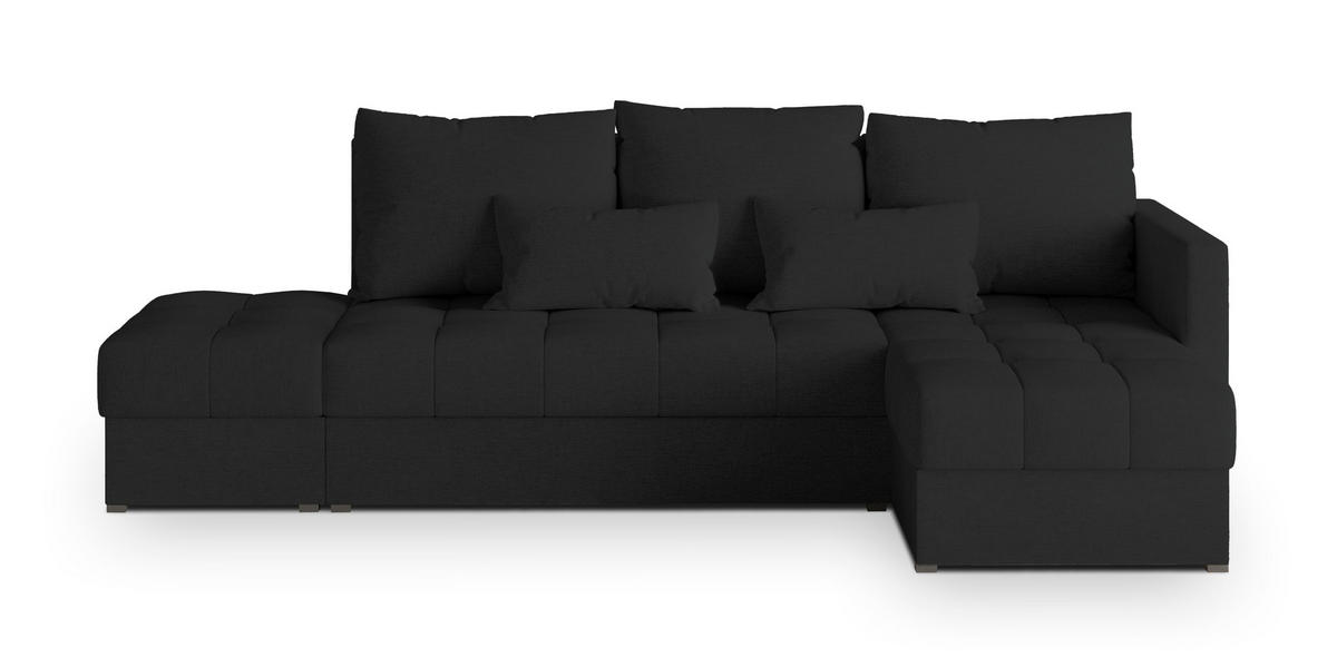 ECKSOFA LUMARI R-S Schwarz Plüsch-Stoff mit Schlaffunktion - Schwarz, Holz (262/143cm) - MASSENO
