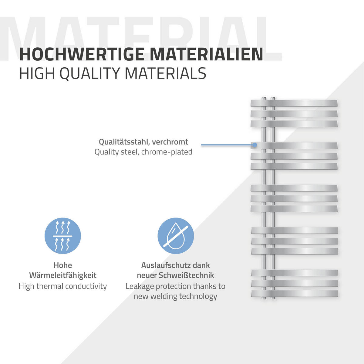 BADHEIZKÖRPER elektrisch Iron EM 500x1200 mm Chrome mit Heizstab 900W - Chromfarben, Metall (50/120/3cm) - LuxeBath