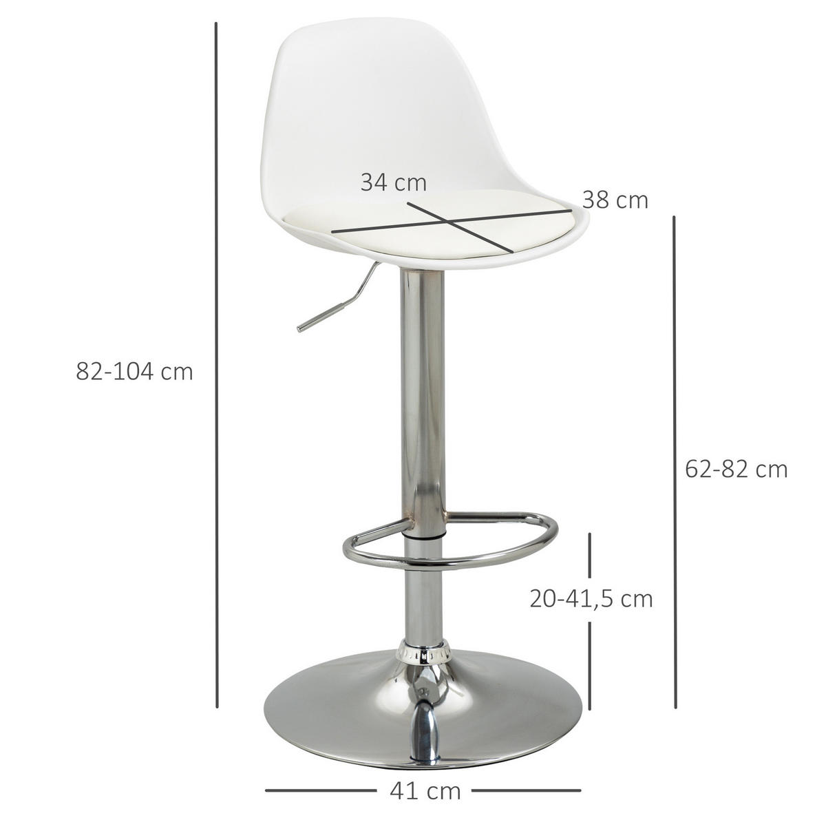 BARHOCKER 2er-Set Weiß, höhenverstellbar aus Kunstleder - Weiß, Kunststoff (42/104/38cm) - MIVRAY