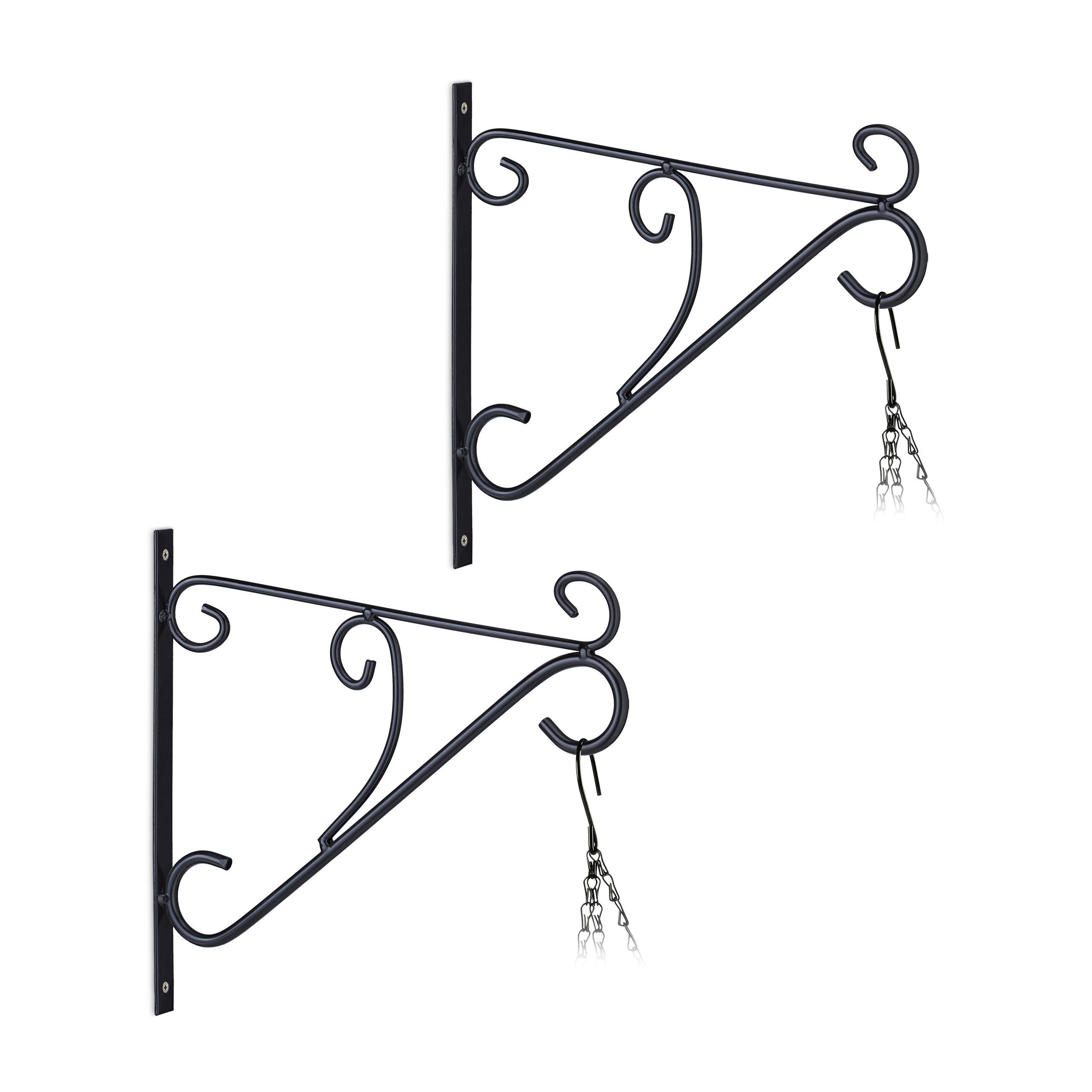 2XBLUMENAMPELHALTERUNG - Schwarz, Metall (30/28/2cm) - Relaxdays