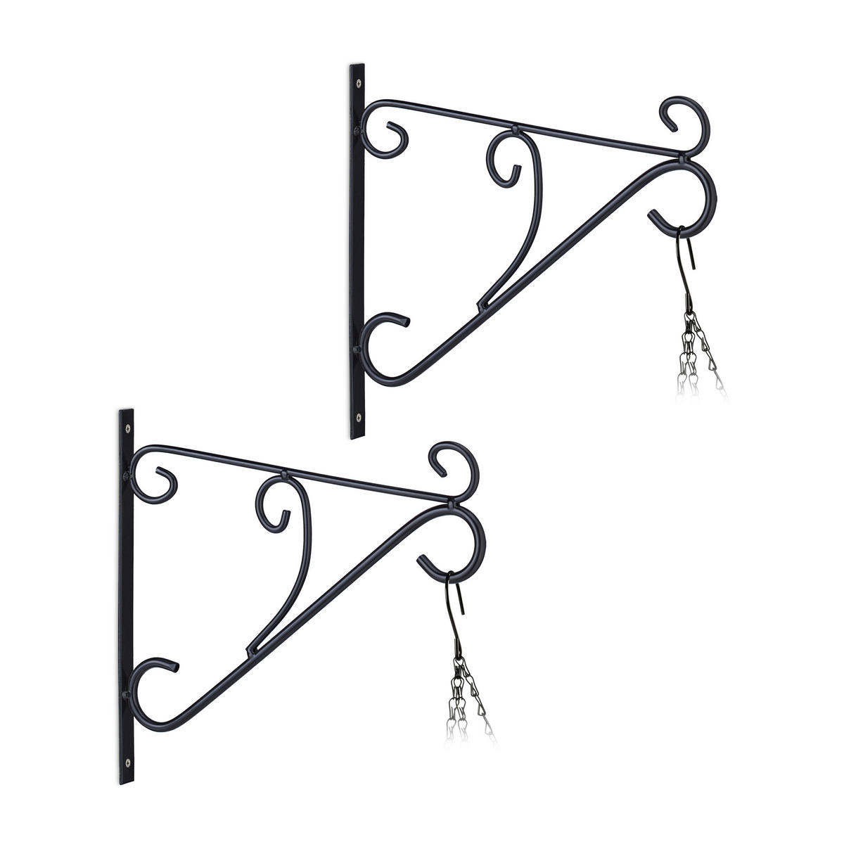 2XBLUMENAMPELHALTERUNG - Schwarz, Metall (30/28/2cm) - Relaxdays