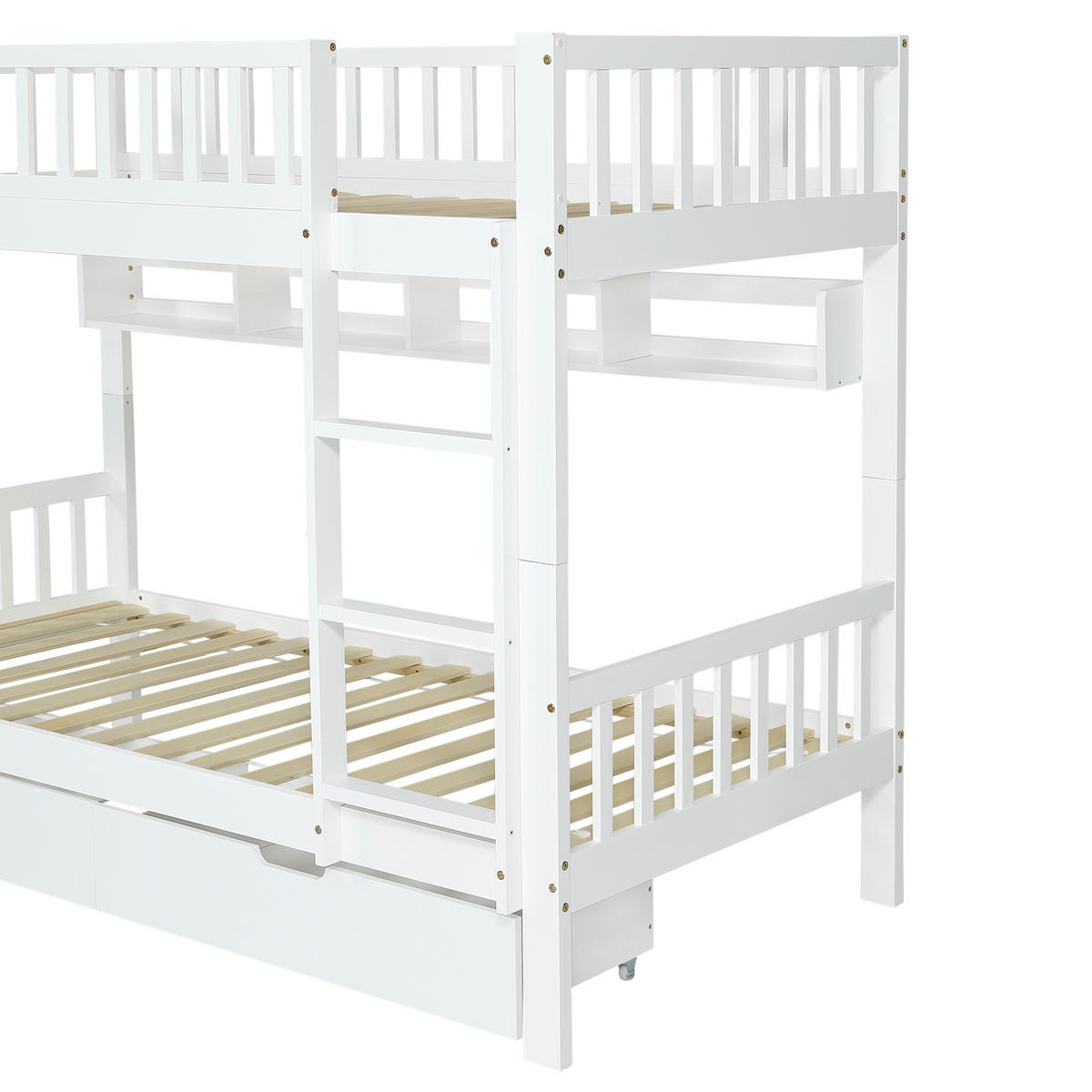 ETAGENBETT 90/200 cm & 90/200 cm in Weiß Kinderbett mit Schubladen, Regal und Leiter - Weiß, Holzwerkstoff (90/200cm) - STILVORA