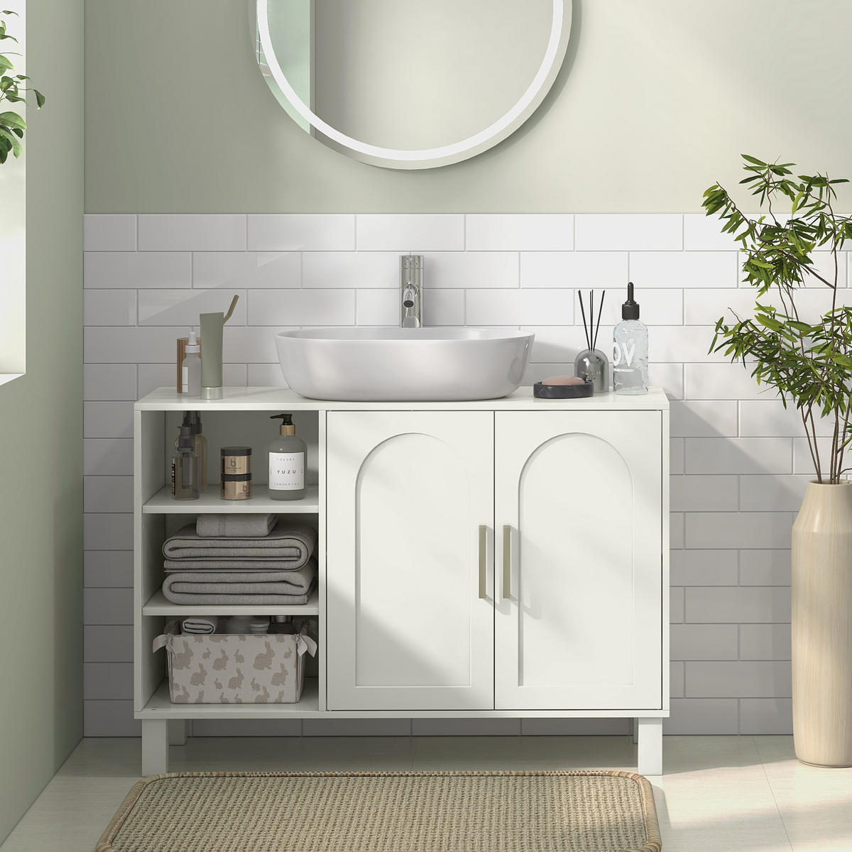 WASCHBECKENUNTERSCHRANK DE-15892 U-Aussparung Creme - Creme, Holzwerkstoff (90/63/30cm) - ComfortXL