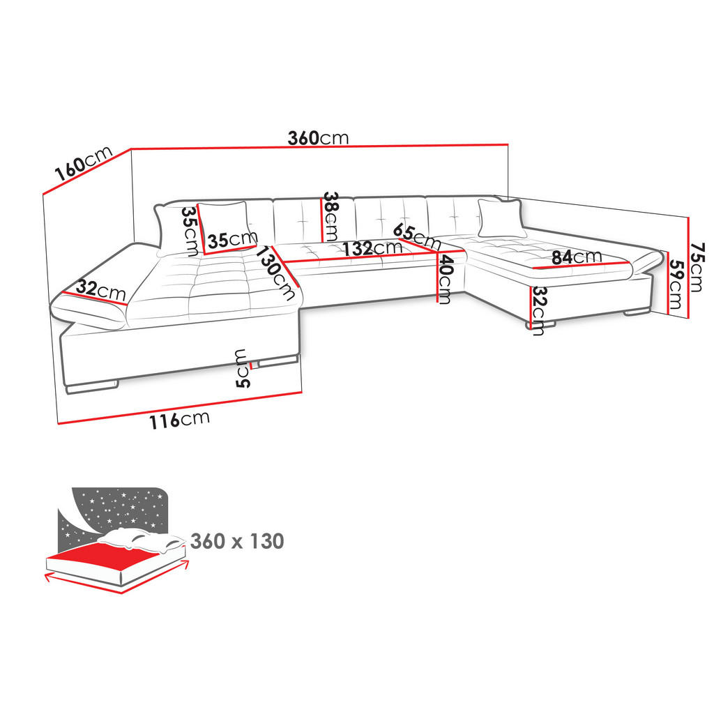 Thumbnail - Mirjan24 Wohnlandschaften, Hellbraun, Textil, 7-Sitzer, U-Form,Rechteckig, 360x75x160 cm, Wohnzimmer, Sofas & Couches, W...