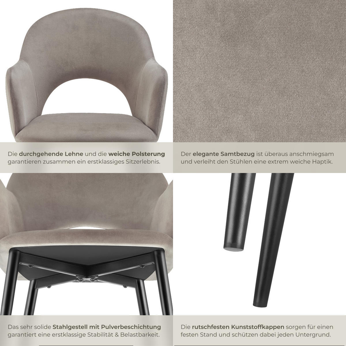 ARMLEHNSTUHL Sachel,57 x 61,5 x 87,5 cm,taupe - Taupe, Kunststoff (57/87.5/61.5cm) - tectake