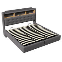 POLSTERBETT 180x200 cm mit LED-Beleuchtung und hydraulischem Stauraum - USB/Typ-C & Klappfach - Grau - Grau, Textil (180/200cm) - DELFA