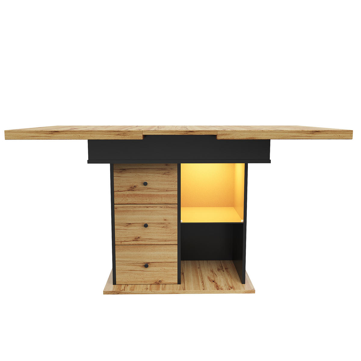 ESSTISCH 110/80/75 cm Schwarz/Natur aus MDF mit LED-Beleuchtung - Schwarz, Holzwerkstoff (110/80/75cm) - OKWISH