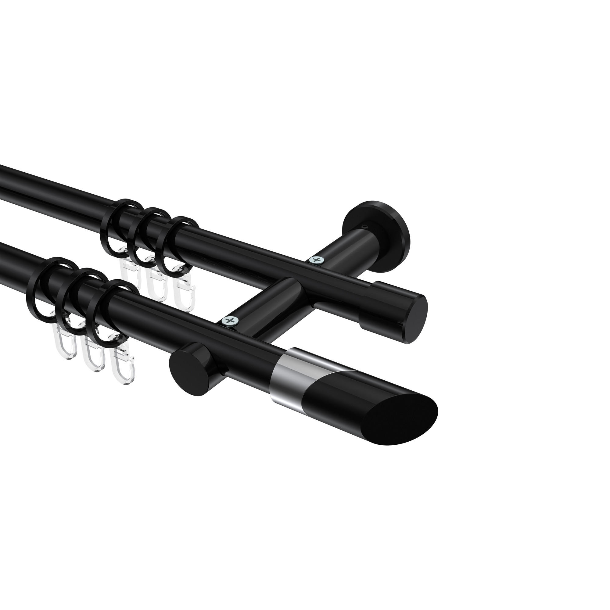 GARDINENSTANGEN-SET Platon Verano 200 cm, 2-läufig, 20 mm Ø Schwarz - Chromfarben/Schwarz, Metall (200cm) - INTERDECO