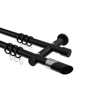 GARDINENSTANGEN-SET Platon Verano 200 cm, 2-läufig, 20 mm Ø Schwarz - Chromfarben/Schwarz, Metall (200cm) - INTERDECO