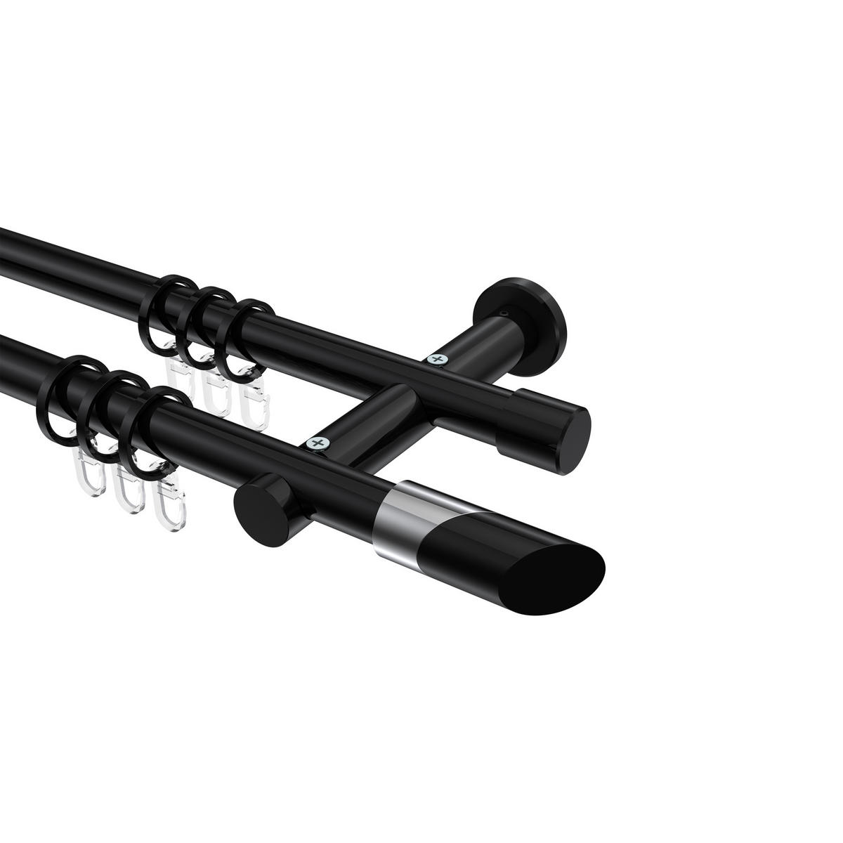 GARDINENSTANGEN-SET Platon Verano 200 cm, 2-läufig, 20 mm Ø Schwarz - Chromfarben/Schwarz, Metall (200cm) - INTERDECO