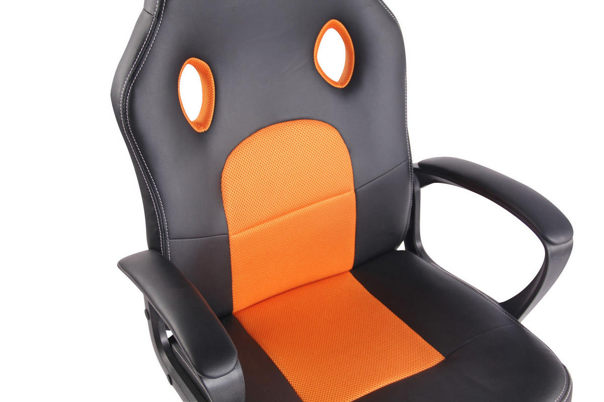 DREHSTUHL Lederlook schwarz/orange - Schwarz/Orange, Kunststoff/Textil (61/106/59cm) - CLP