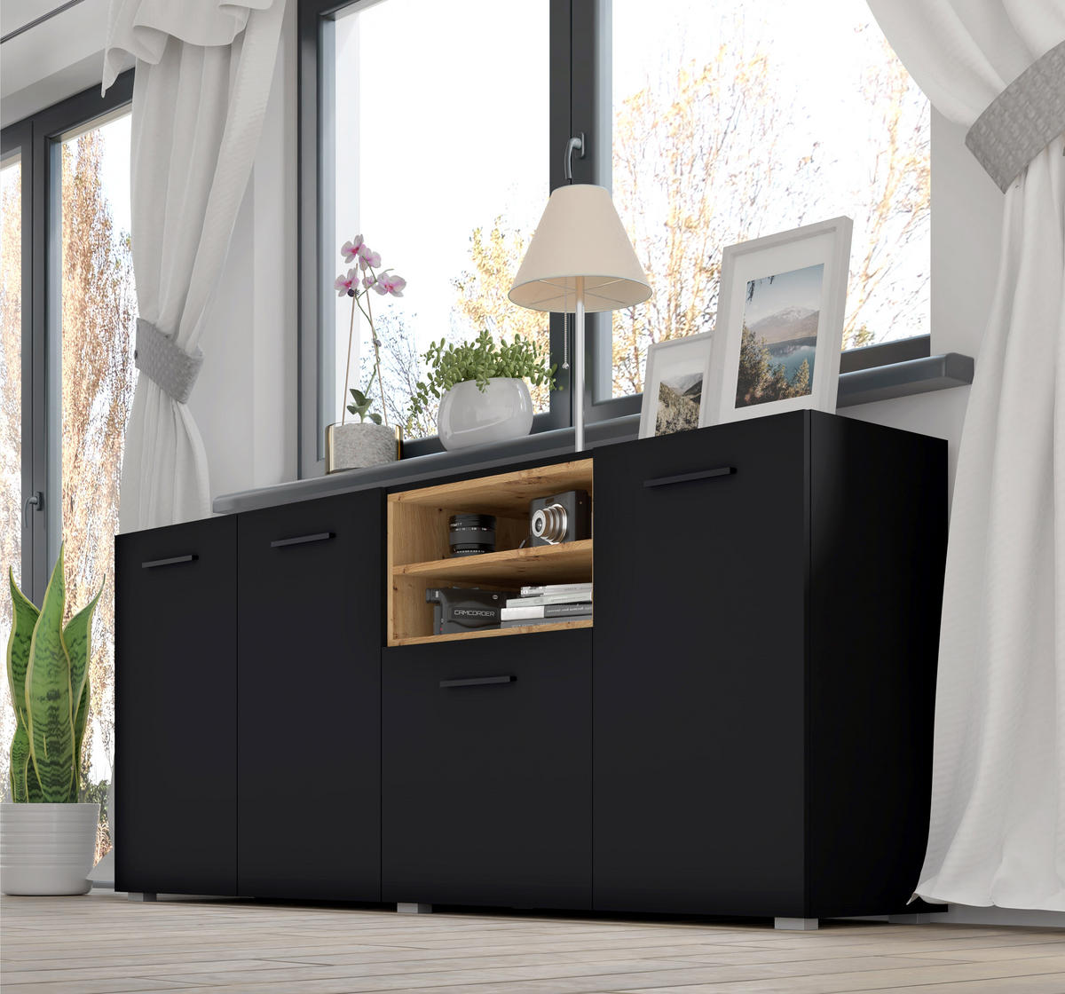 KOMMODE Schwarz, Artisan 151/86/44 - Schwarz, Holzwerkstoff (151/86/44cm) - RAUMHIRSCH FURNITURE