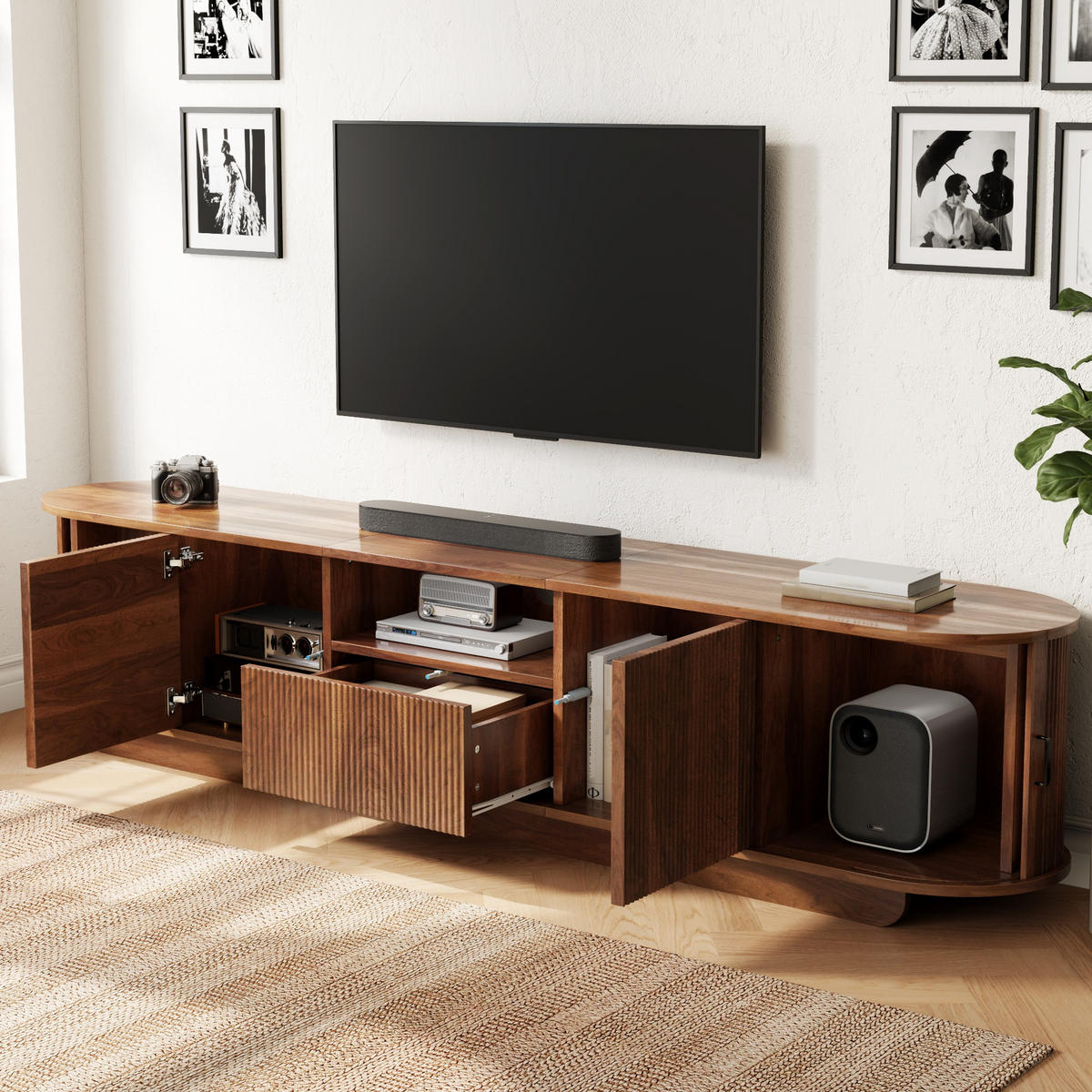 TV-SCHRANK 180/40/50 cm Walnussholzfarbe mit Schiebetüren, 2 Türen und 1 Schublade - Nussbaumfarben, Holzwerkstoff (180/50/40cm) - Oxeza