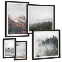 BILDER SET 5er Set - 50x50 cm & 20x30 cm & 40x60 cm Schwarzer Rahmen - Abstrakte Wellen, graue Pastellfarben - Schwarz, Kunststoff (40/60cm) - TULUP