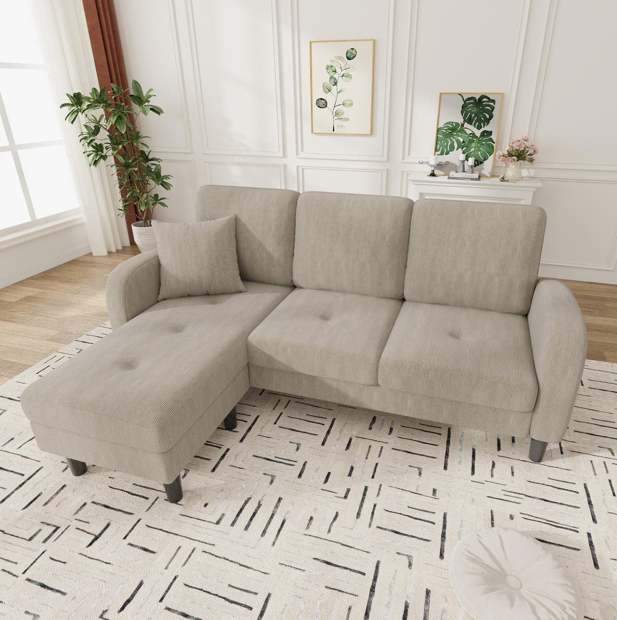 ECKSOFA Cordbezug mit modularer Chaiselongue Hellbraun 166/118/77 cm - Hellbraun, Textil (166/118cm) - Redom