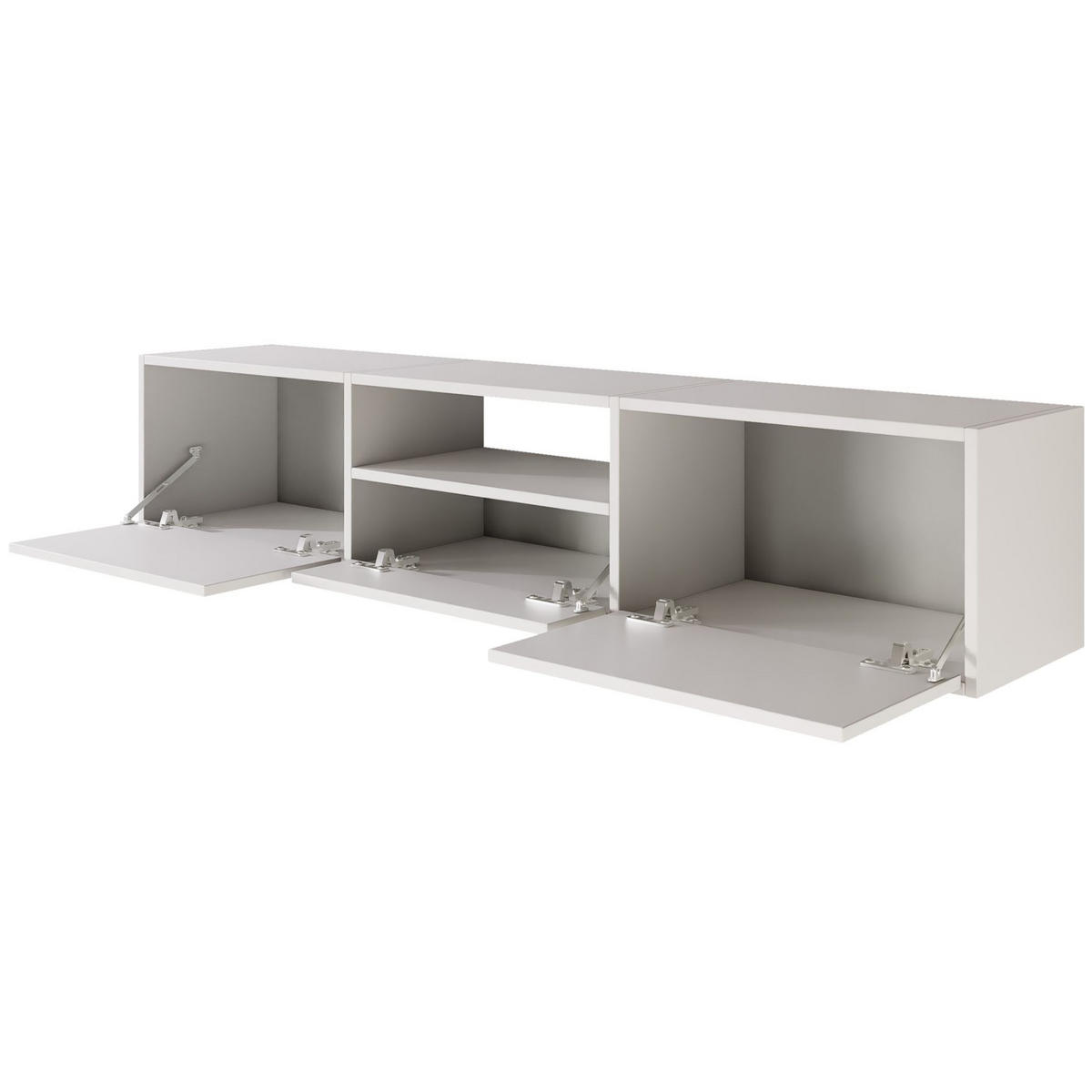 TV-LOWBOARD hängend, 3 Klappen und Ablage, Weiß, 150 cm - Weiß, Holzwerkstoff (150.1/30/30cm) - Selsey
