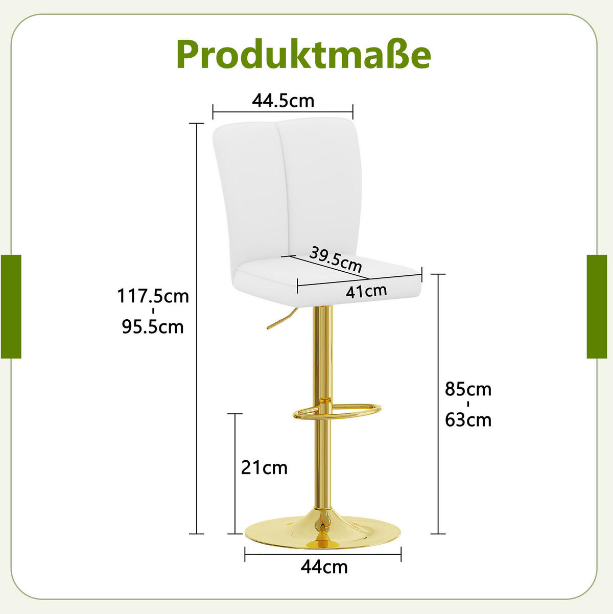 BARHOCKER 2er-Set höhenverstellbar drehbar Weiß Gold - Weiß, Metall (44/117.5/44.5cm) - Meubliv