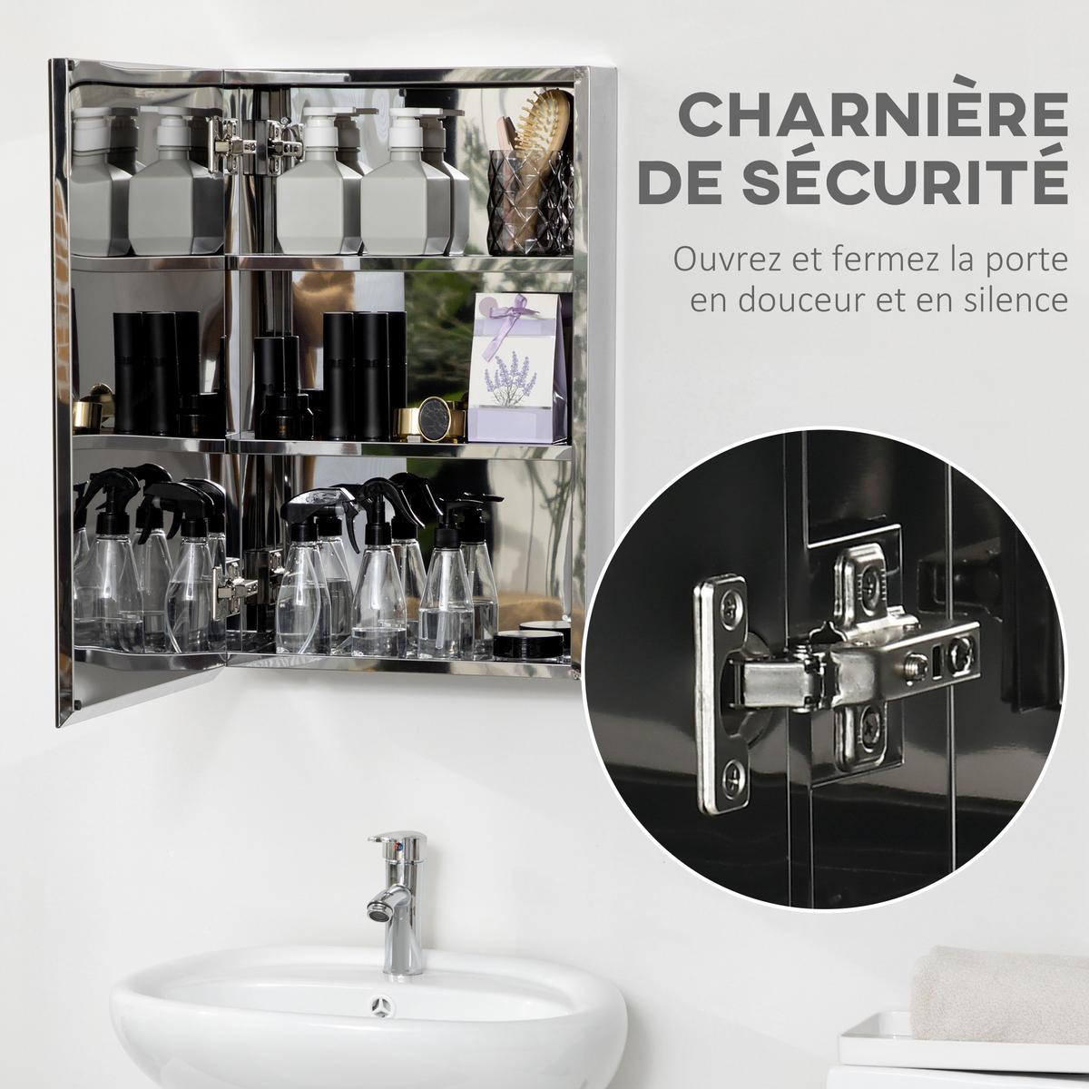 SPIEGELSCHRANK, wandmontierter WC-Schrank, 39 x 12 x 60 cm - Silberfarben, Glas (39/60/12cm) - Vallsero
