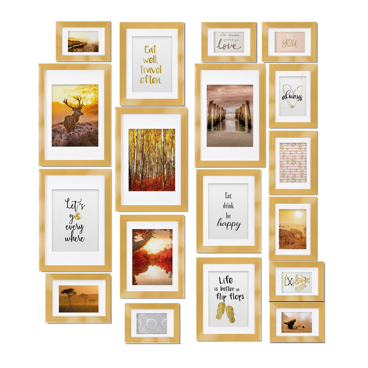 BILDERRAHMEN Passion Holz Gold 18tlg - Goldfarben, Holz (25/28/37cm) - BoMoe