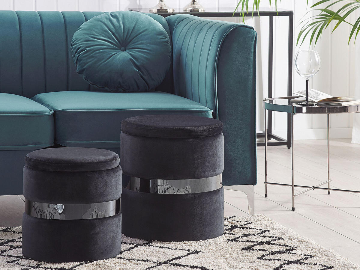 POUF Doris 35-30/35-30/44-36 cm - Schwarz, Textil (35/36/35cm) - Beliani