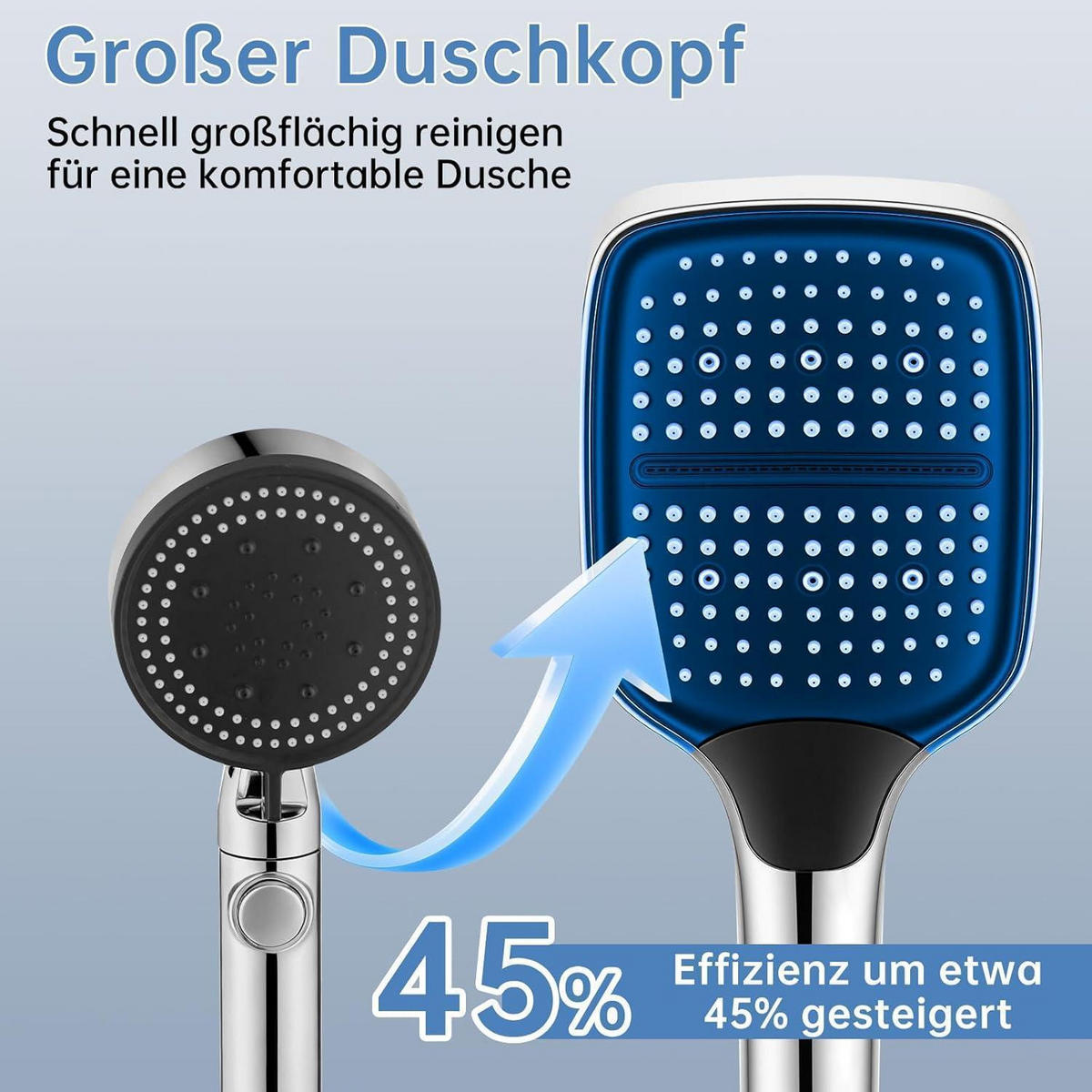 DUSCHKOPF rechteckig 27 x 11 cm mit 3 Strahlarten Chrom - Silberfarben, Metall (12/12.7/27cm)