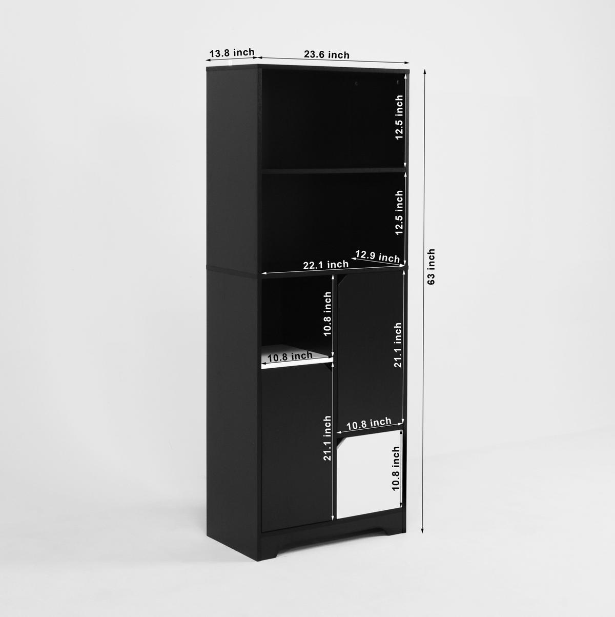 BÜCHERREGAL 60/35/160 cm mit 2 offenen Fächern, Tür und Schubladen aus Holzwerkstoff, Schwarz/Weiß - Schwarz, Holzwerkstoff (60/160/35cm) - Redom