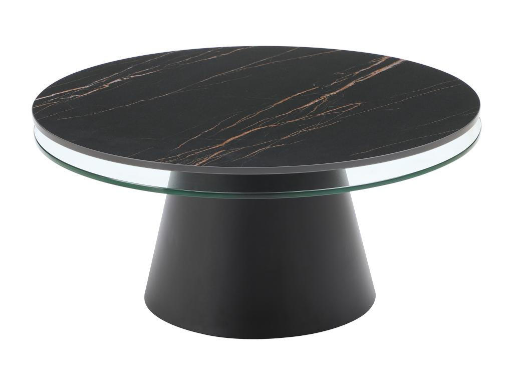 COUCHTISCH mit drehbaren Tischplatten - Keramik, Sicherheitsglas & Metall - Marmor-Optik Schwarz - NACESIA - Transparent, Glas (109/75/43cm) - Vente-Unique