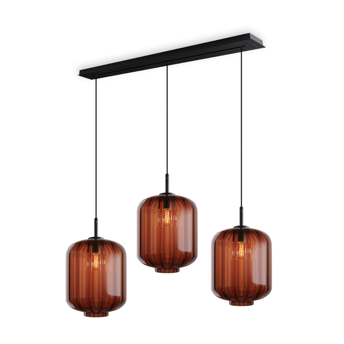 HÄNGELEUCHTE Velo 3-flammig Braun Ø 25cm - Schwarz/Braun, Glas (25/25/27cm) - s.luce