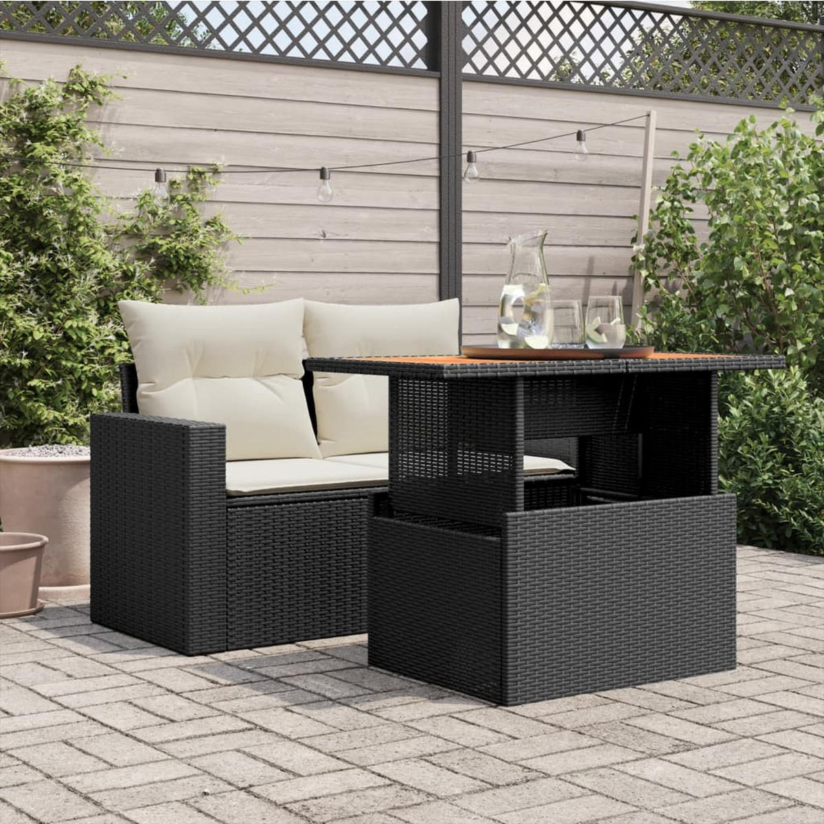GARTENTISCH Schwarz 100/55/73 Cm Poly Rattan Und Akazienholz - Schwarz, Kunststoff (100/55/73cm) - vidaXL