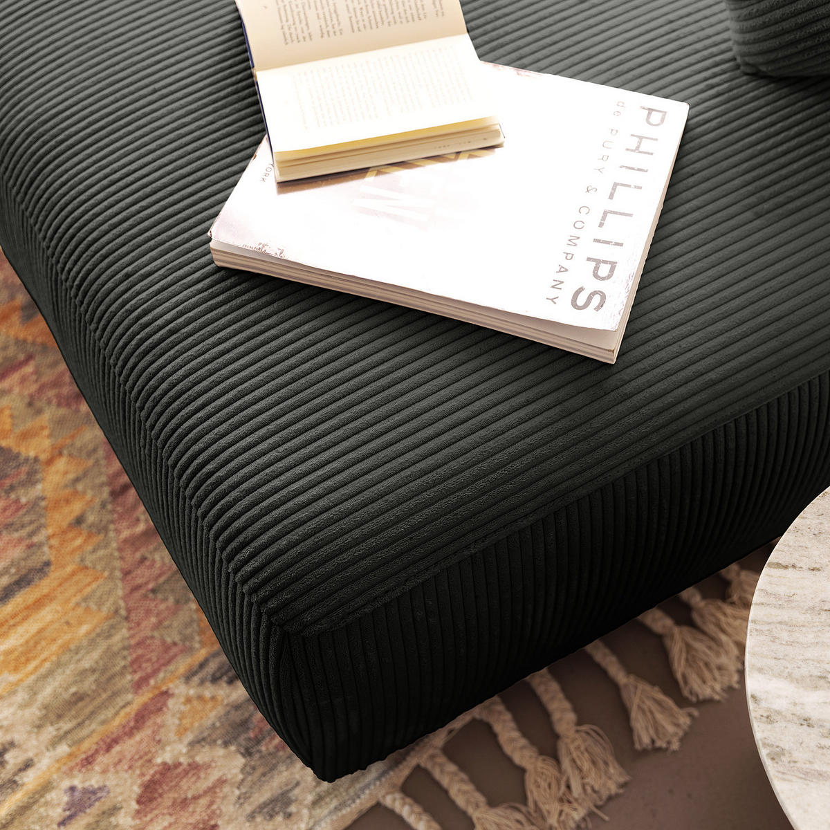 ECKSOFA mit Schlaffunktion - Longchair - Dunkelgrau/Schwarz, Kunststoff/Textil (253/167cm) - home24