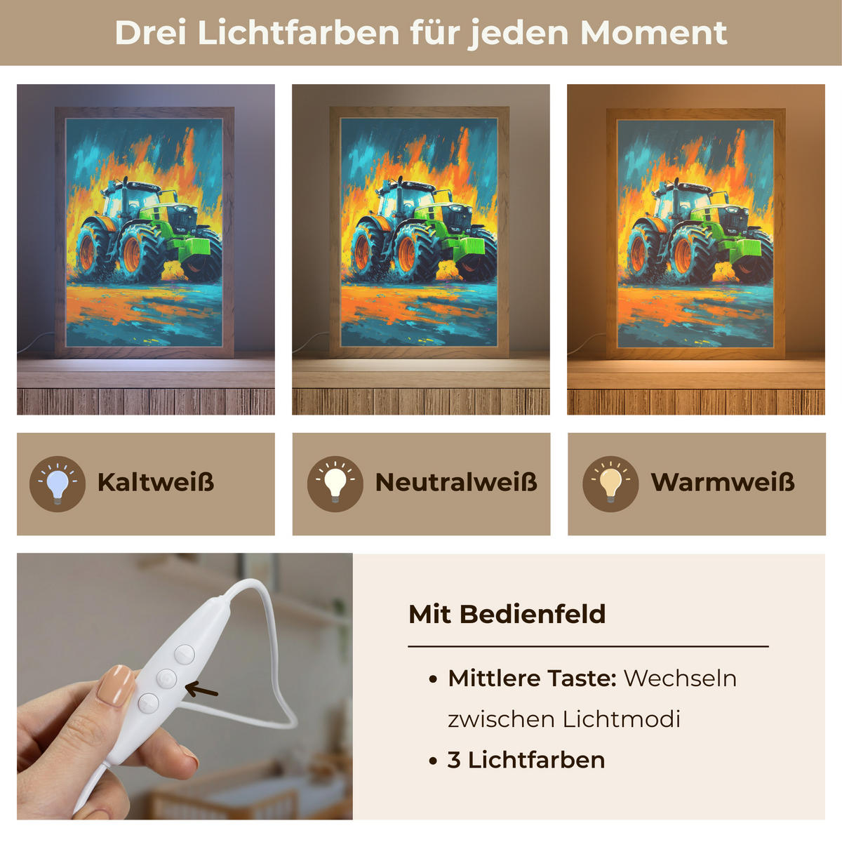 NACHTTISCHLAMPE Abstrakt - Traktor - Grün 20x30 cm - Dunkelblau, Holzwerkstoff (8/20/30cm)