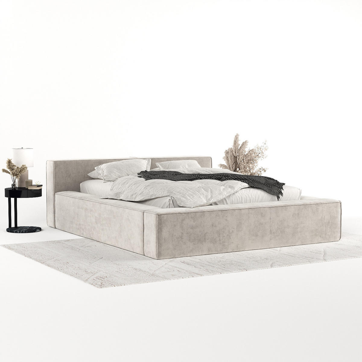 POLSTERBETT Casto mit Stauraum 180/200 cm Hellbeige im Terra NW Stoff - Sandfarben/Schwarz, Holz/Holzwerkstoff (180/200cm) - AltaBeds
