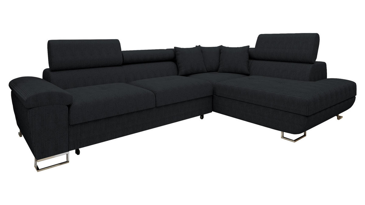 ECKSOFA Cotere Cord, Seite: Rechts - Schwarz, Holz/Textil (270/202cm) - MIRJAN24