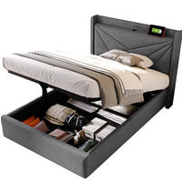 POLSTERBETT 90/200 cm Grau mit Stauraum und USB- und Type-C-Anschlüssen - Grau, Textil (90/200cm) - Flora Grace