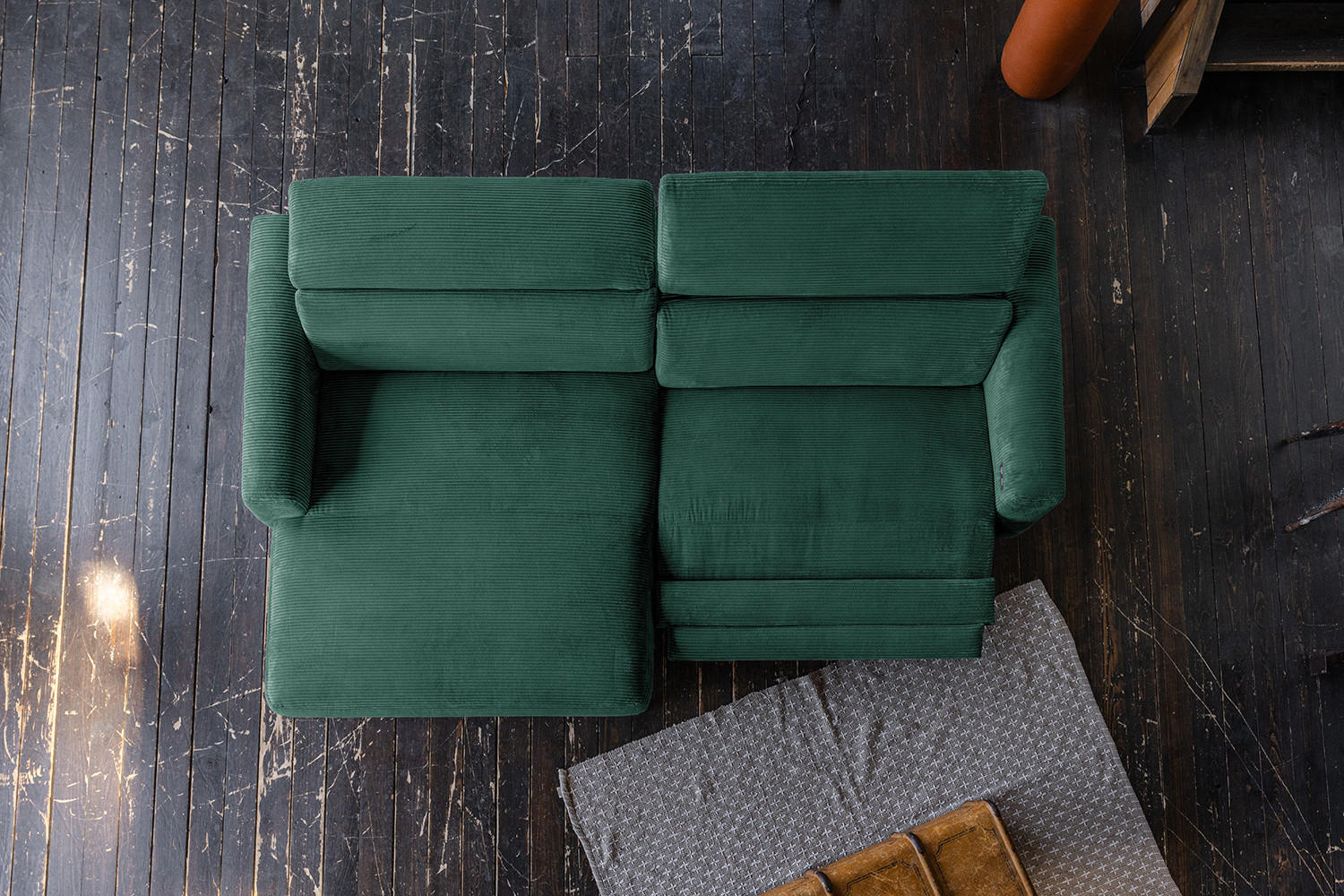 ECKSOFA LAISKA Smaragdgrün Cord Relaxfunktion - Smaragdgrün/Schwarz, Textil/Metall (282/177cm) - KAWOLA