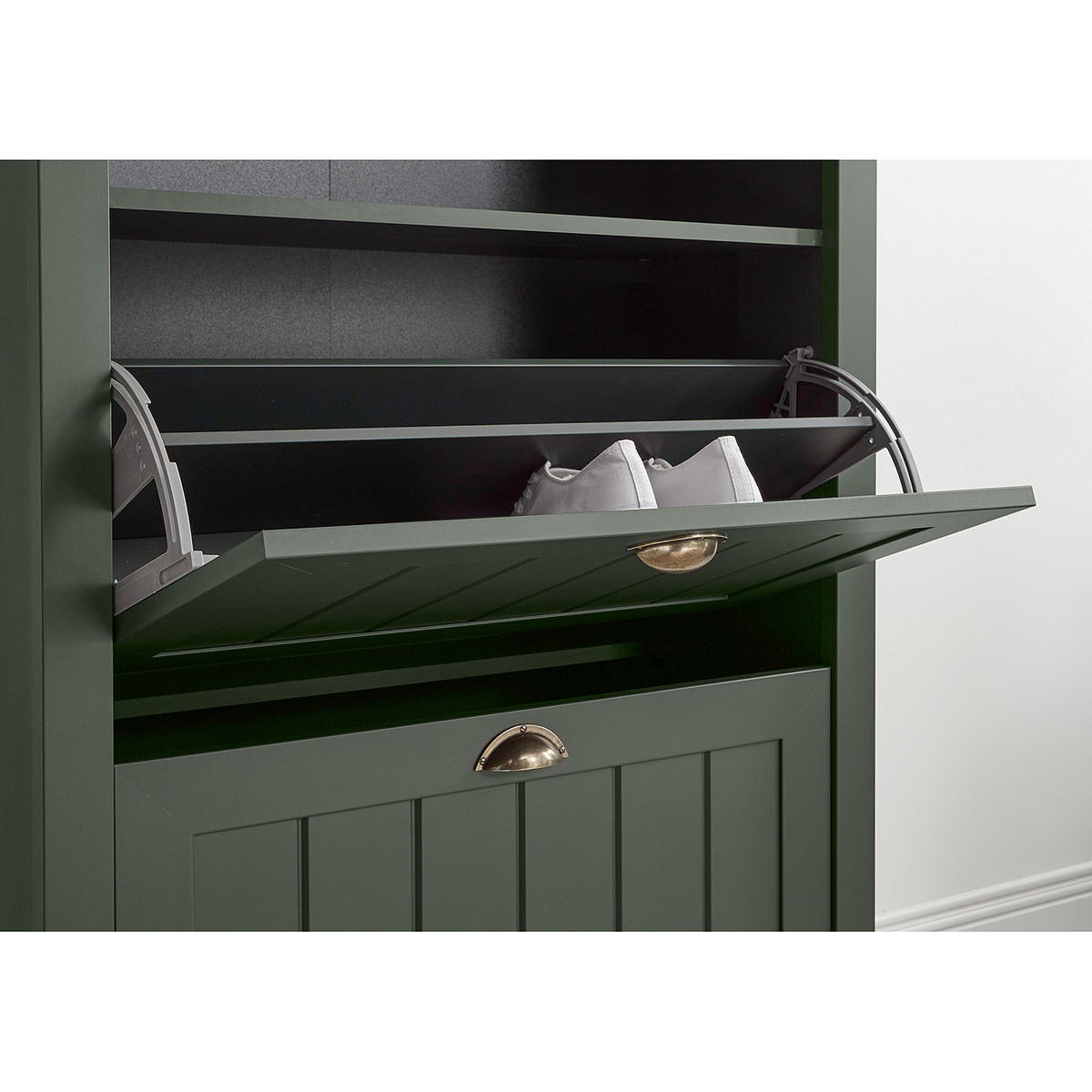 SCHUHKIPPER - Moosgrün / Gold - Grün, Holzwerkstoff/Metall (80/111/36cm) - home24