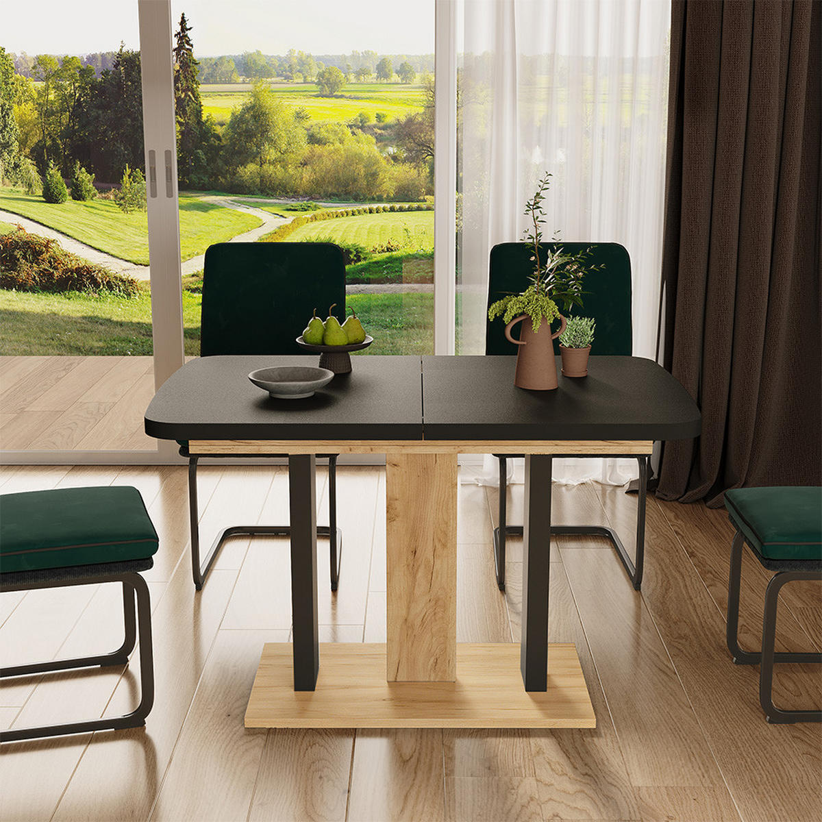 ESSTISCH Fenaro Schwarz/Goldkraft Eiche 120 x 80 cm 2 Teile - Honigeiche/Schwarz, Holzwerkstoff (80/120/77.3cm) - Vicco