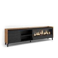 LOWBOARD, Schwarz und Eiche, 212/35/61cm, Kamin mit Feuereffekt XXL - Schwarz, Holzwerkstoff (212/61/35cm) - Skraut Home