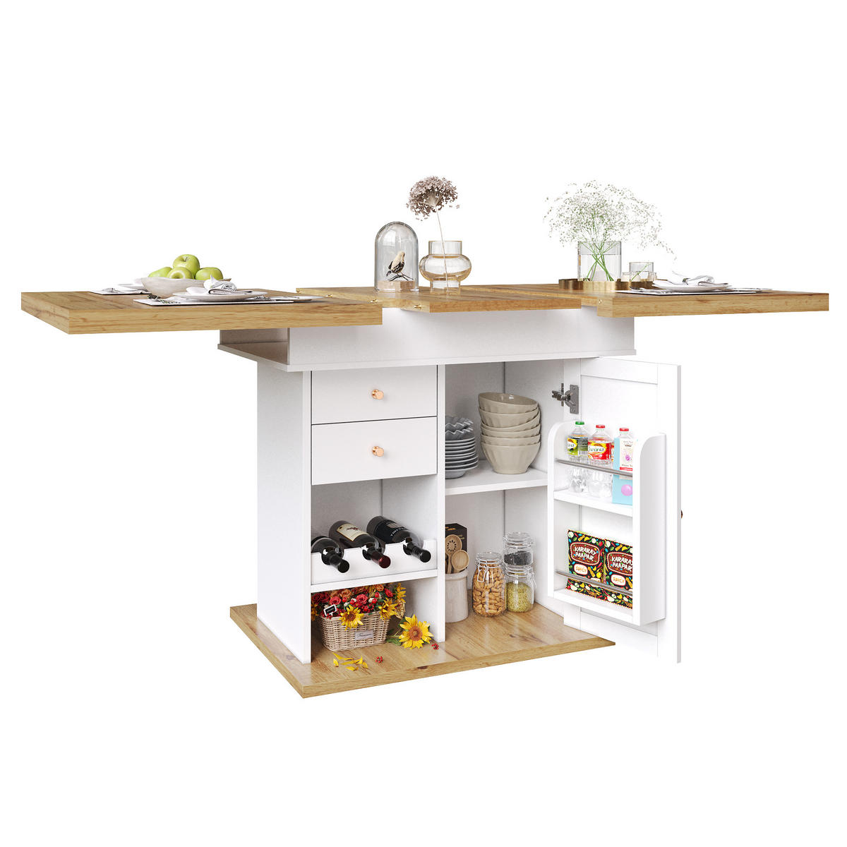 AUSZIEHTISCH Weiß Natur 110-140/80/75 cm - Naturfarben, Holz (80/110/75cm) - PANGIVO