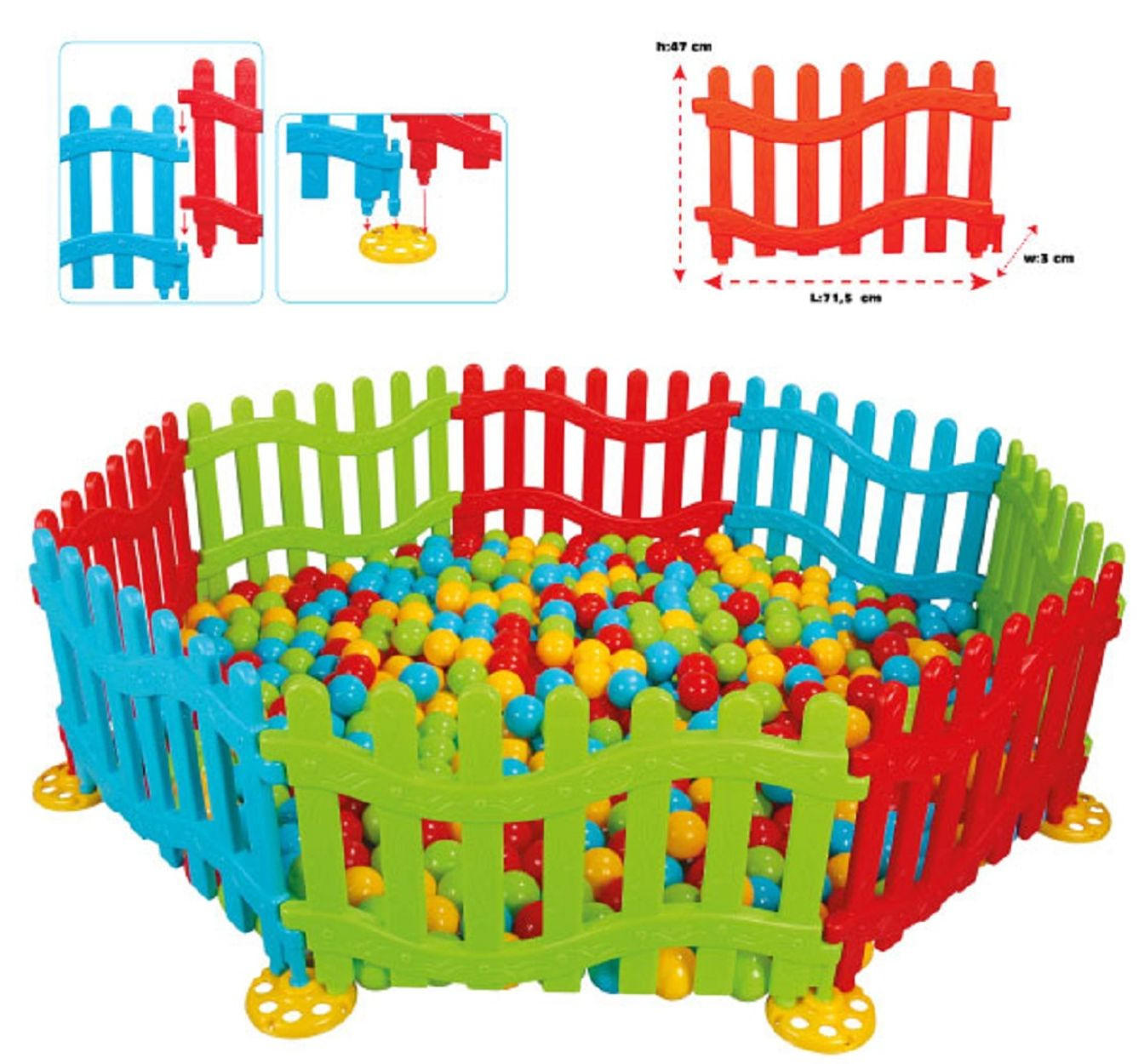 LAUFSTALL 6192 68 x 44 x 3 cm, 8 Elemente, Bällebad nutzbar, Spielbälle, ab 1 Jahr - Multicolor, Kunststoff (136/44/136cm) - Pilsan
