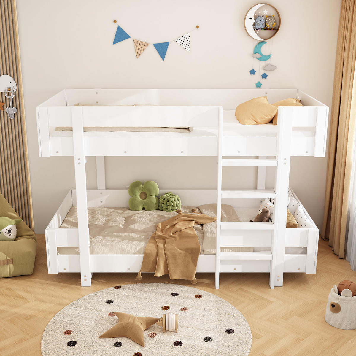 KINDER-ETAGENBETT Mit TreppVerstärktes Geländer, ohne Matratze 90*200 - Weiß, Holzwerkstoff (90/200cm) - FLIEKS