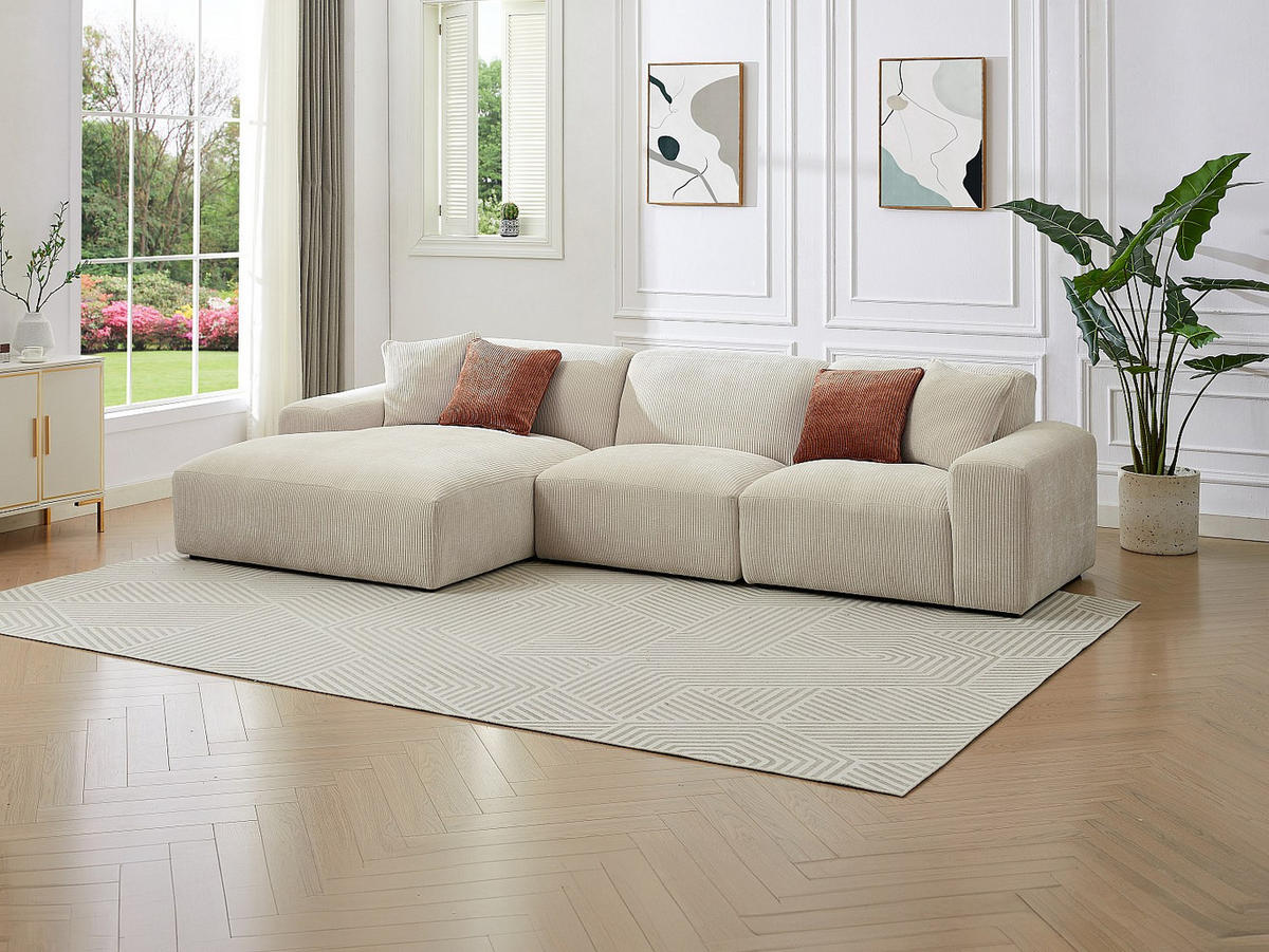 SOFA - 6 Personen - samt - beige Tirono - Beige, Kunststoff/Textil (325/80/165cm) - Vente-Unique