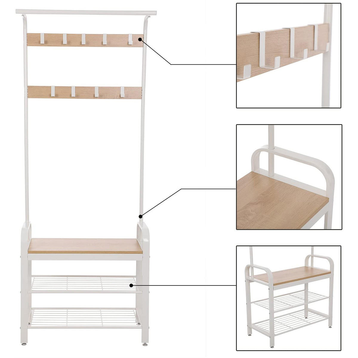 GARDEROBENSTÄNDER mit Regalen für Schuhe - H183 cm - Weiß, Holzwerkstoff (33.7/183/72cm) - Calicosy