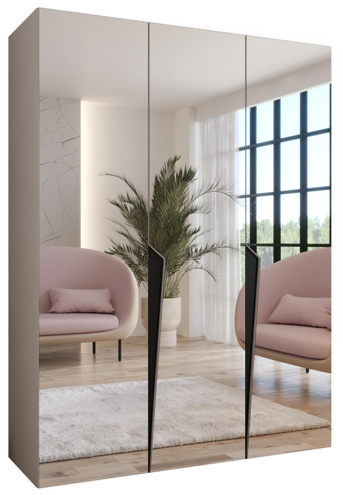 DREHTÜRENSCHRANK 202/150/52 3-türig - Beige/Schwarz, Holz/Metall (150/202/52cm) - Abiks Möbel