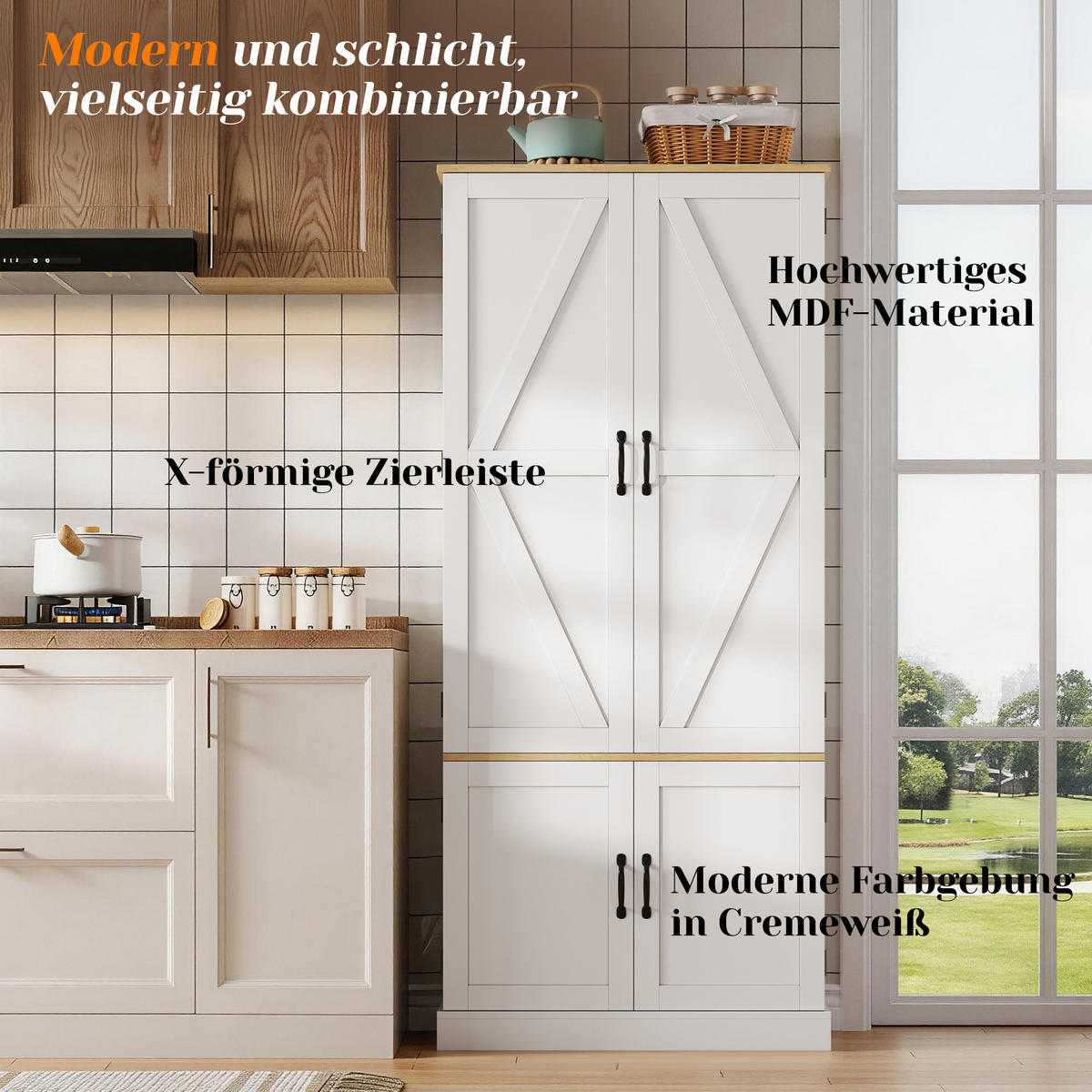 KÜCHENSCHRANK weiß aus MDF mit Bewegungsmelder-Licht 80 × 40 × 181 cm - Weiß, Holzwerkstoff (80/181/40cm) - Luhomfu
