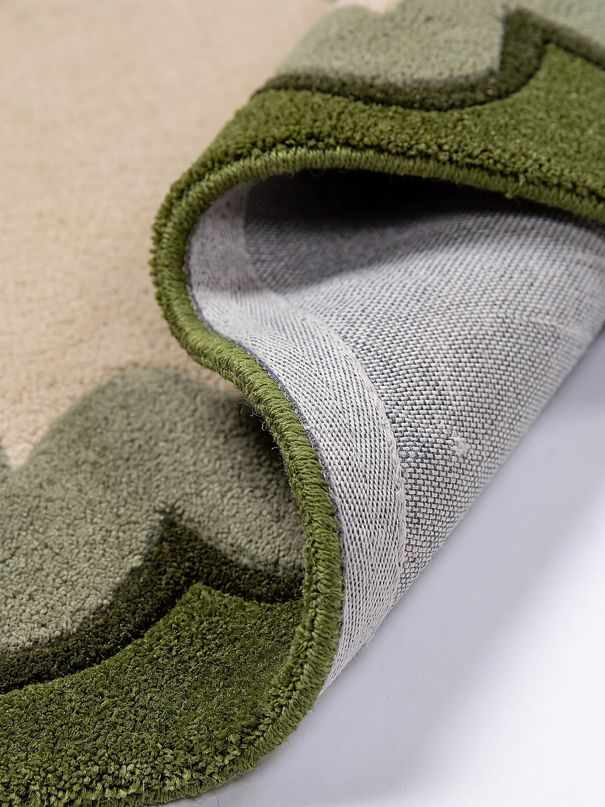 LÄUFER handgetuftet WAVENEY, in Olivgrün, Zickzack-Wellenbordüre, 80 x 230 cm - Grün, Textil (80/230cm) - KADIMA DESIGN